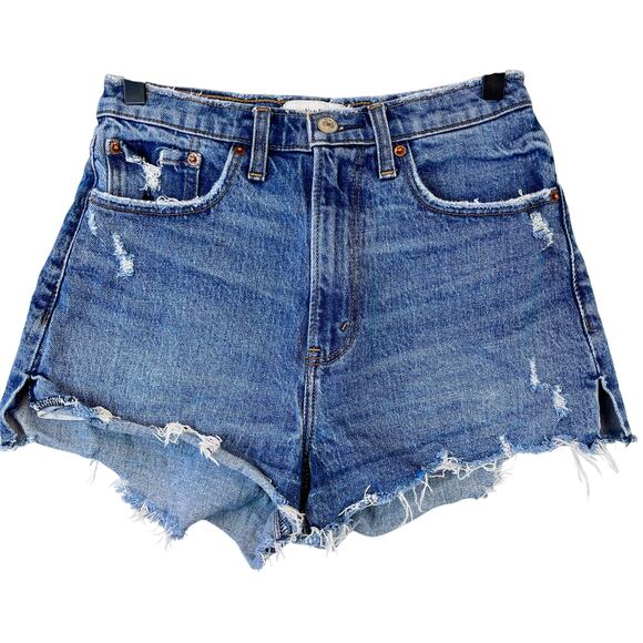 Abercrombie & Fitch 26 2 High Rise Mom Short Curve Love Denim Cut Off Blue - Picture 1 of 8